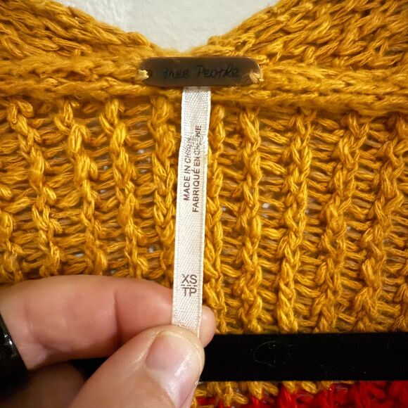 Free People Winding Road Cardigan Sweater‎ XS Yellow Striped Open Front Rainbow - Picture 4 of 8